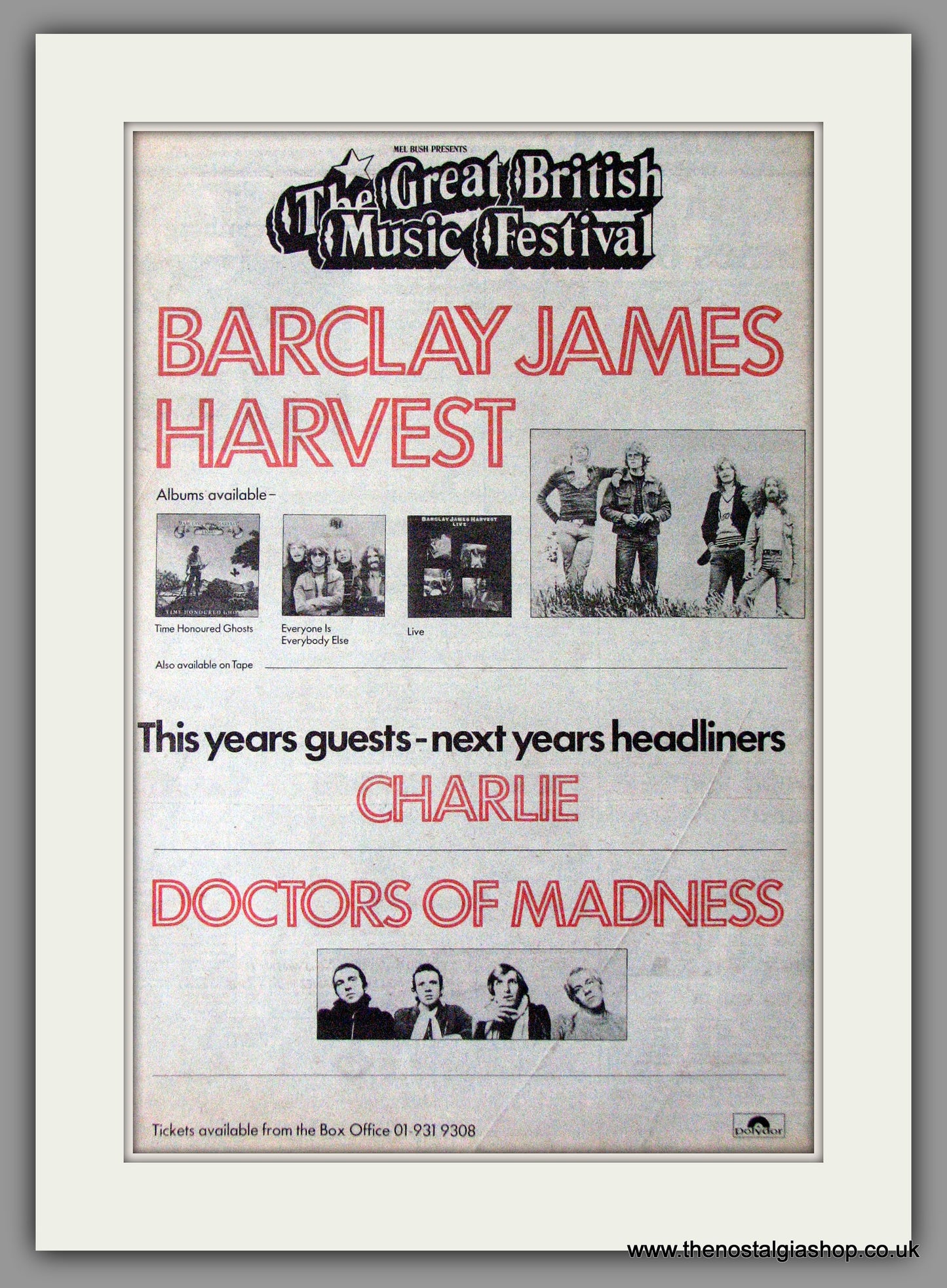 Great British Music Festival. Barclay James Harvest Vintage Advert 1976 (ref AD11342)