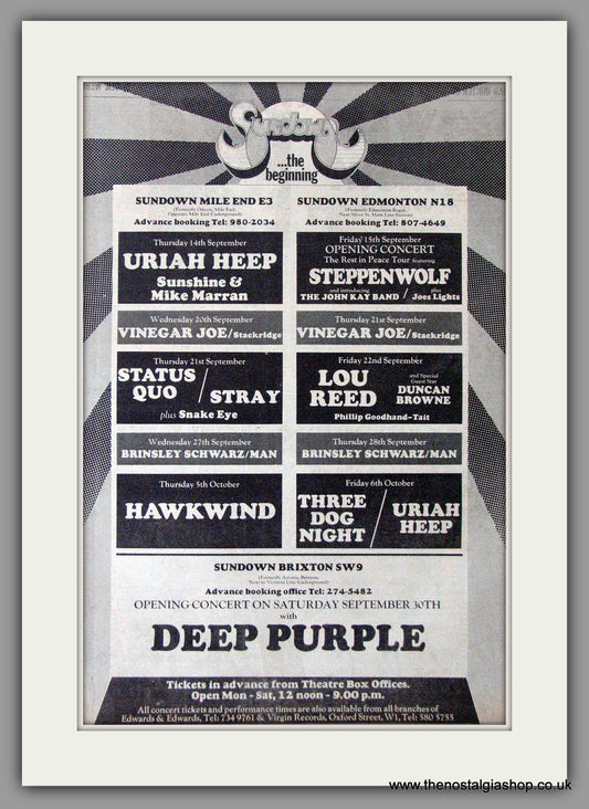 Sundown, Brixton with Deep Purple. Vintage Advert 1972 (ref AD11360)