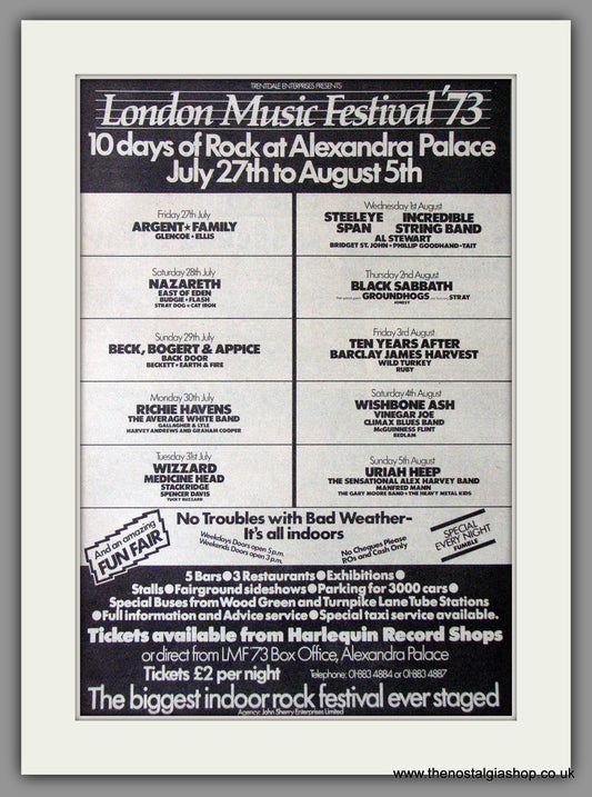 London Music Festival '73 at Alexandra Palace. Vintage Advert 1973 (ref AD11362)