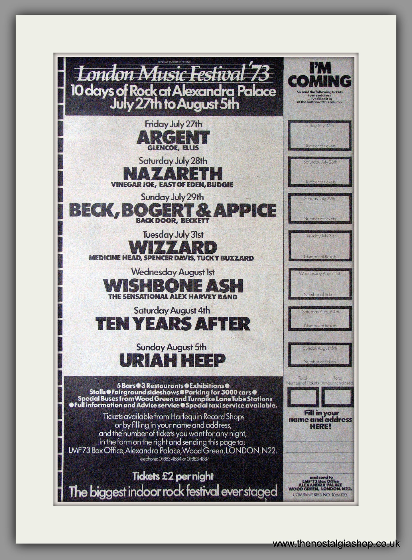 London Music Festival '73 at Alexandra Palace. Vintage Advert 1973 (ref AD11363)