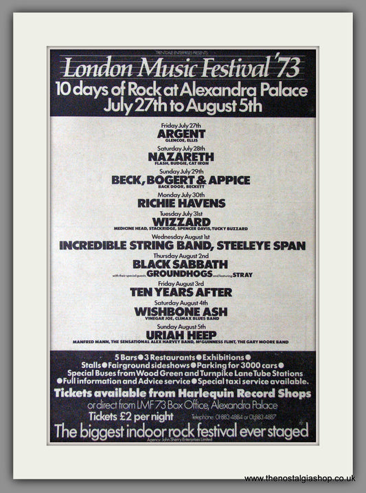 London Music Festival '73 at Alexandra Palace. Vintage Advert 1973 (ref AD11364)