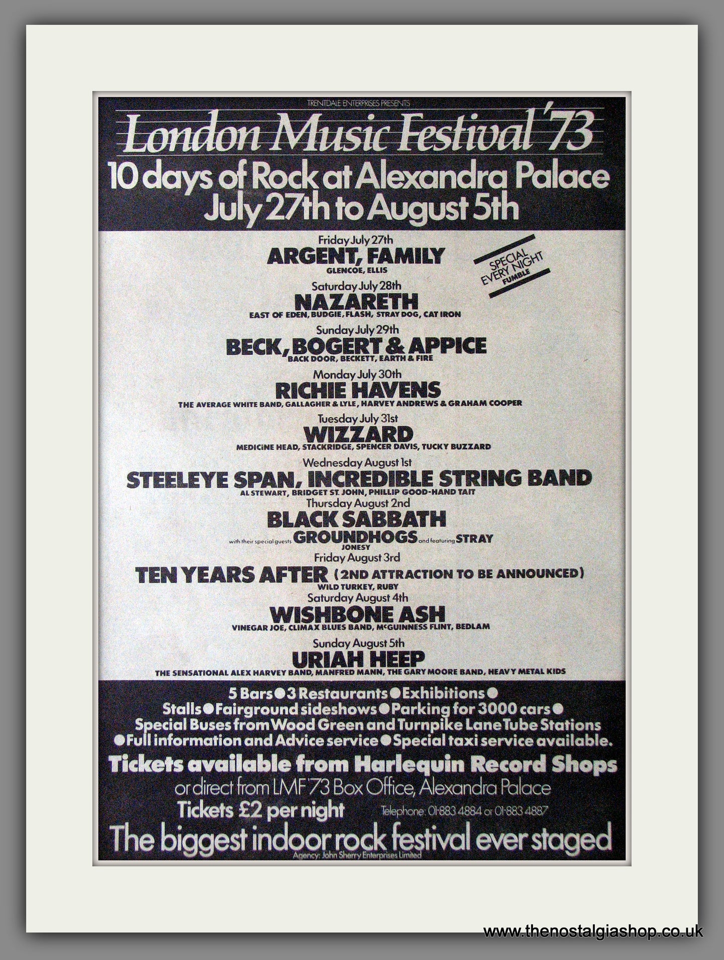 London Music Festival '73 at Alexandra Palace. Vintage Advert 1973 (ref AD11365)