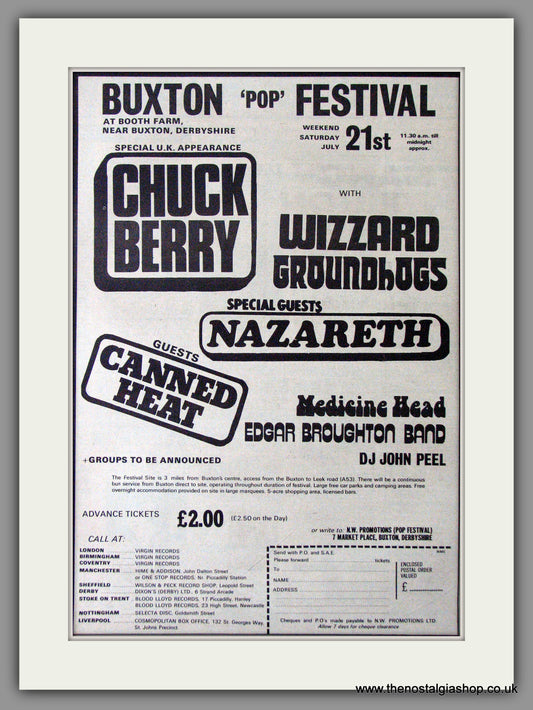 Buxton Pop Festival. Chuck Berry.. Vintage Advert 1973 (ref AD11367)