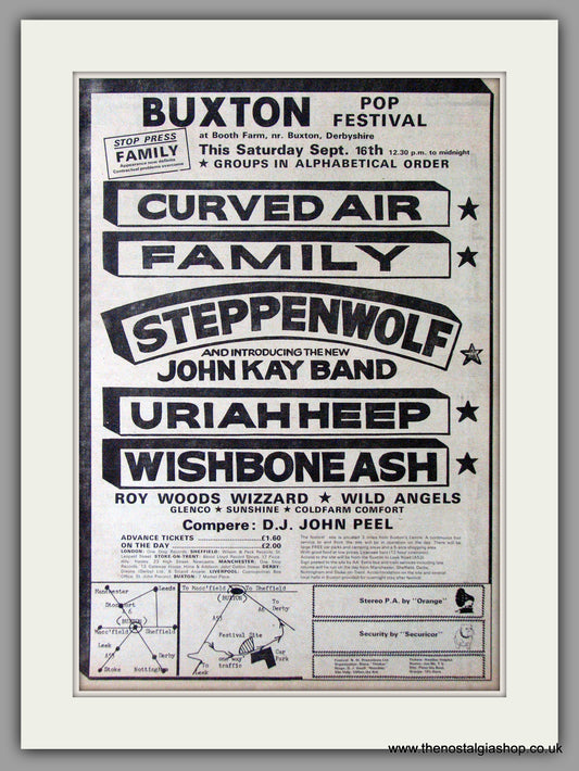 Buxton Pop Festival. Steppenwolf. Vintage Advert 1972 (ref AD11368)