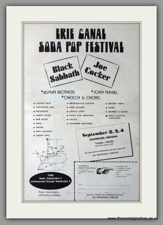 Erie Canal Soda Pop Festival. Black Sabbath. Vintage Advert 1972 (ref AD11372)