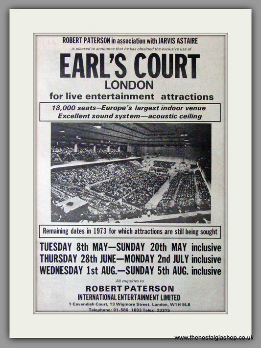 Earl's Court London for Live Entertainment. Vintage Advert 1973 (ref AD11373)