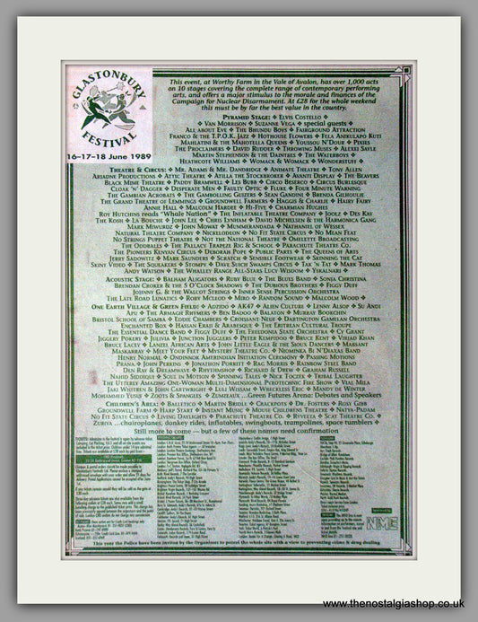 Glastonbury Festival 1989. Worthy Farm . Vintage Advert 1989 (ref AD11383)