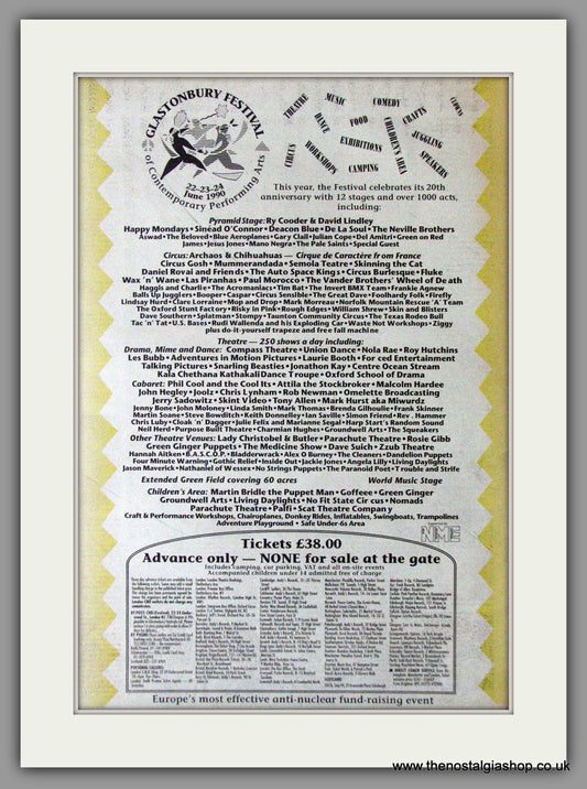 Glastonbury Festival 1990. Worthy Farm . Vintage Advert 1990 (ref AD11384)