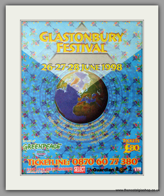 Glastonbury Festival 1998. Worthy Farm . Vintage Advert 1998 (ref AD11385)