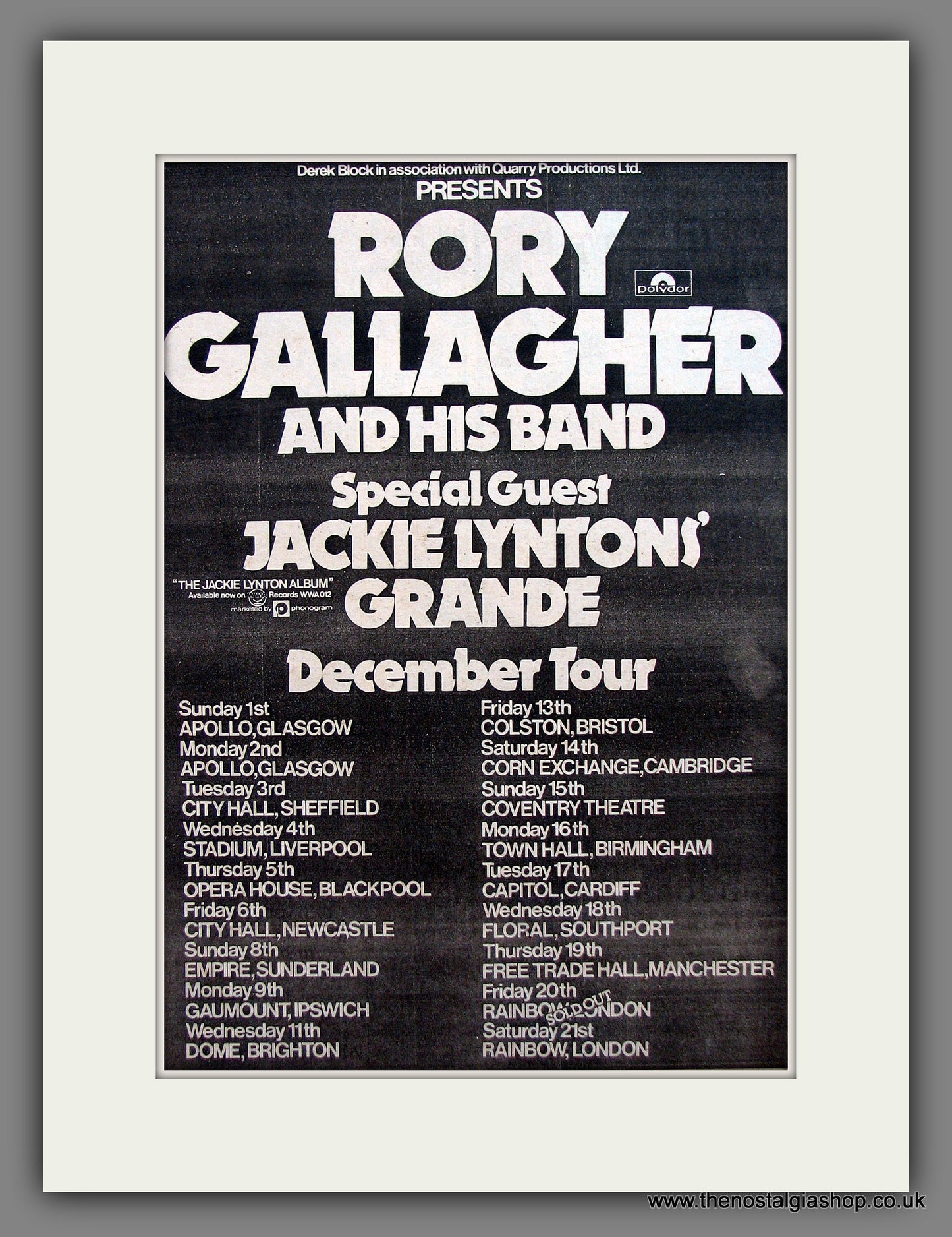 Rory Gallagher. UK Tour Dates '74. Vintage Advert 1974 (ref AD13902)