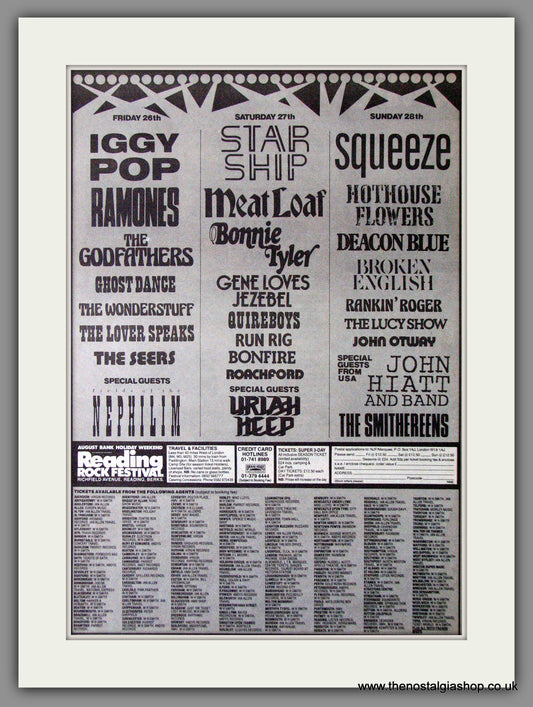 Reading Festival '88  Rock Festival. Vintage Advert 1988 (ref AD11399)