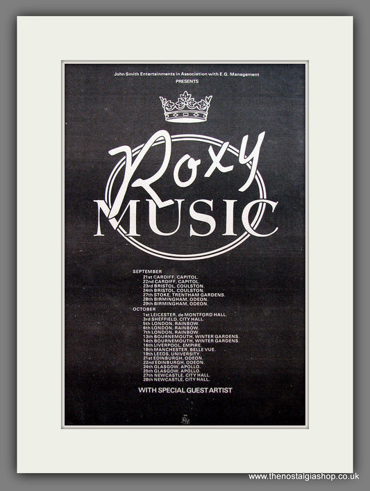 Roxy Music. UK Tour. Vintage Advert 1974 (ref AD13916)