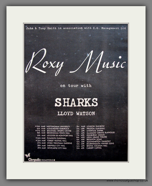 Roxy Music. On Tour with Sharks. Vintage Advert 1973 (ref AD13926)