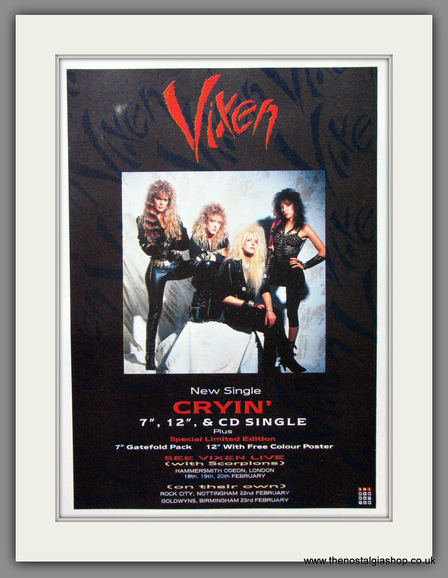 Vixen. Cryin'. 1989  Original Advert (ref AD53274)