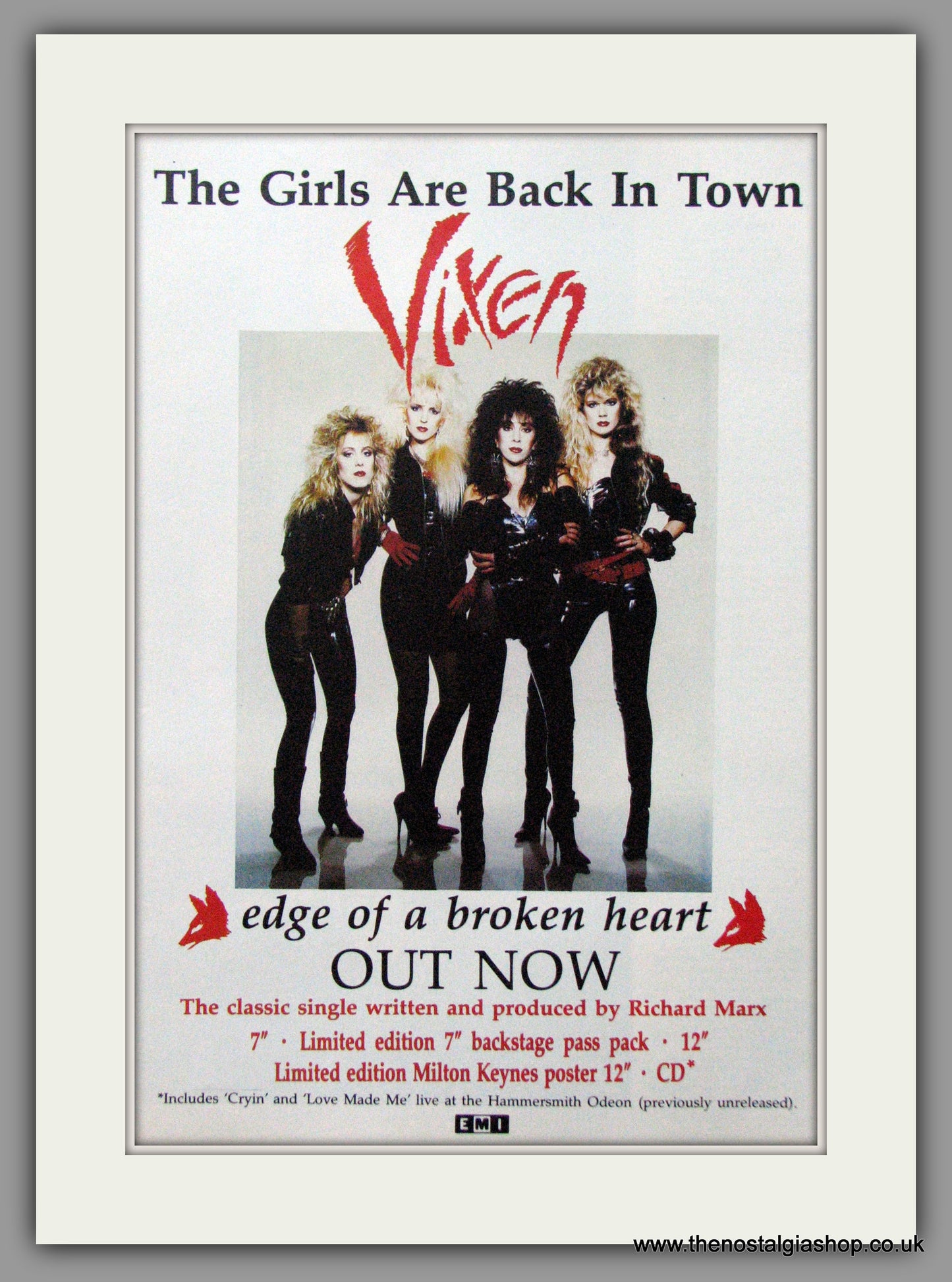 Vixen. Edge Of A Broken Heart. 1989  Original Advert (ref AD53282)