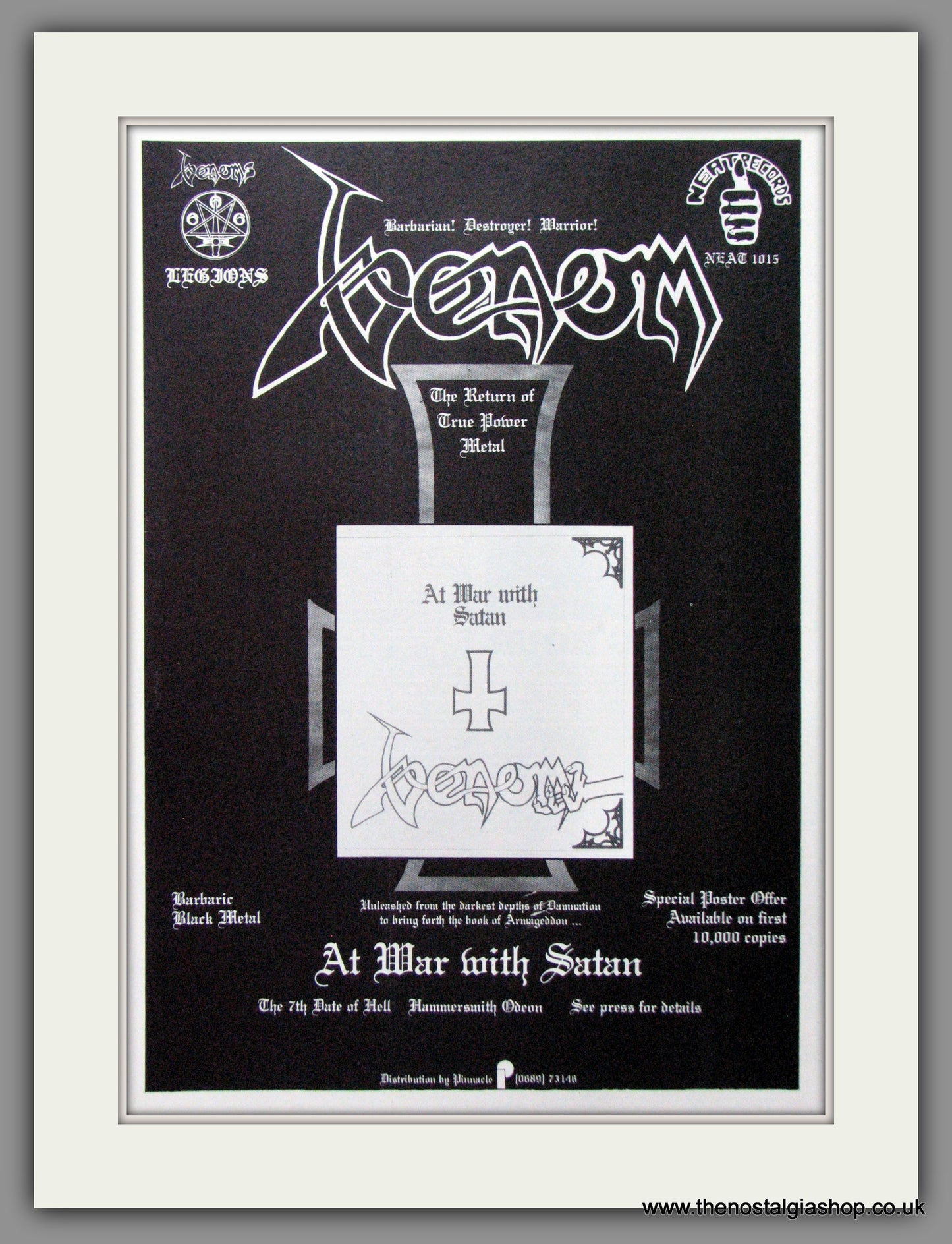 Venom. At War With Satan. 1984 Original Advert (ref AD53329)