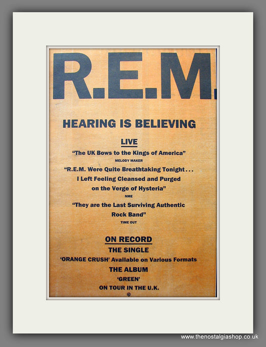 R.E.M. Hearing Is Believing. Vintage Advert 1989 (ref AD13988)