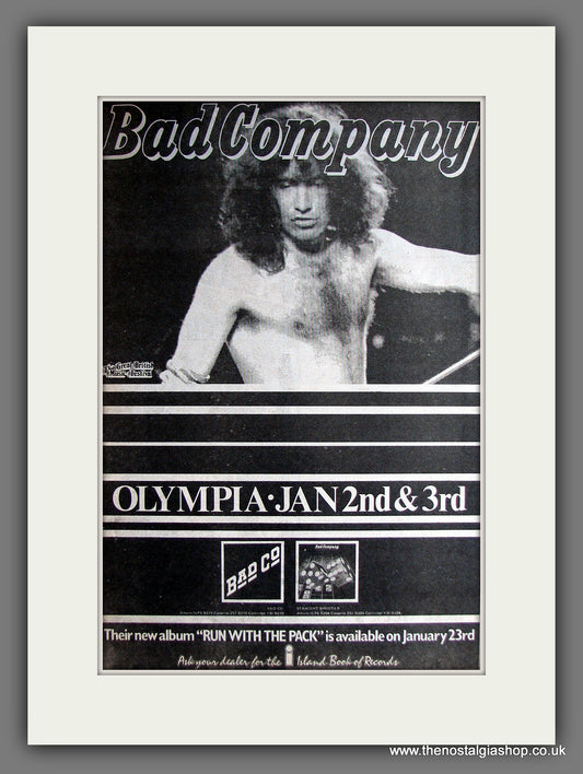 Bad Company Run With The Pack. Vintage Advert 1976 (ref AD14063)