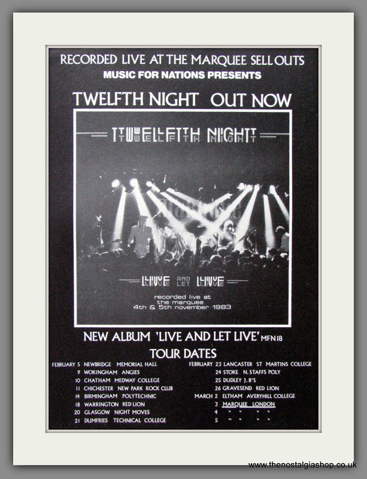 Twelfth Night, Live And Let Live. Original Advert 1984 (Ref AD52634)