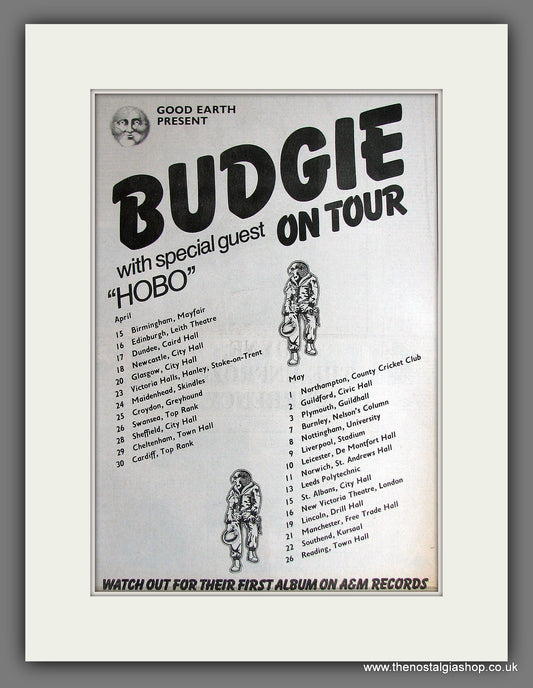 Budgie On Tour With Hobo. Vintage Advert 1976 (ref AD14077)