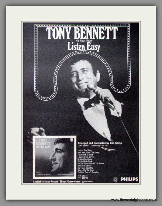 Tony Bennett, Listen Easy. 1973 Original Advert (ref AD52718)