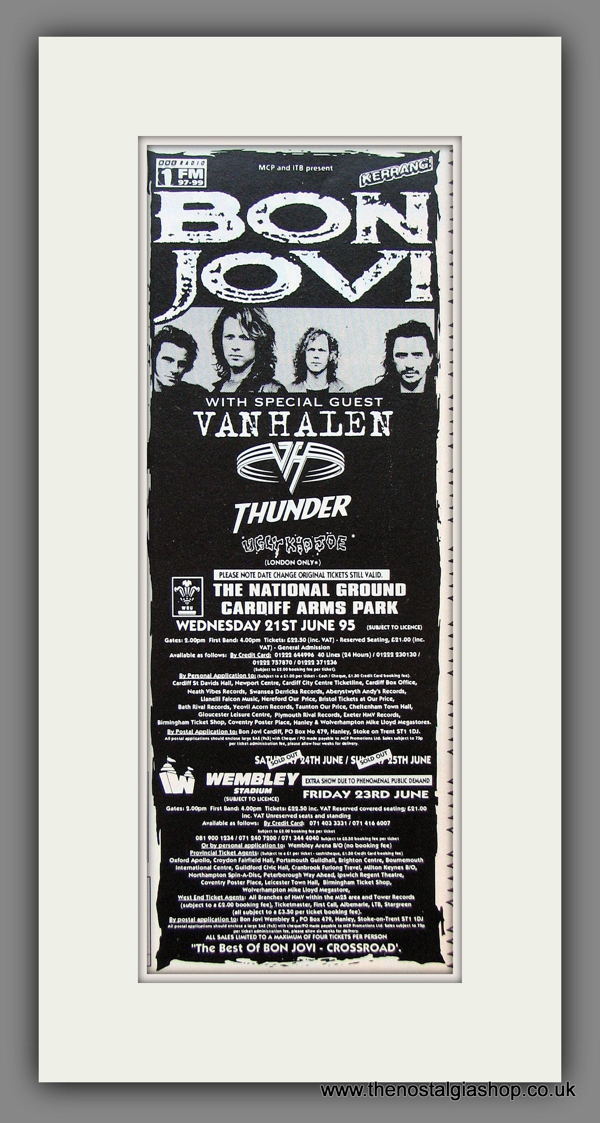 Bon Jovi. UK Shows. Original Advert 1995 (ref AD400035)