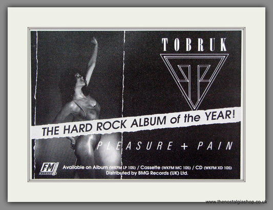 Tobruk, Pleasure + Pain. 1988 Original Advert (ref AD53002)