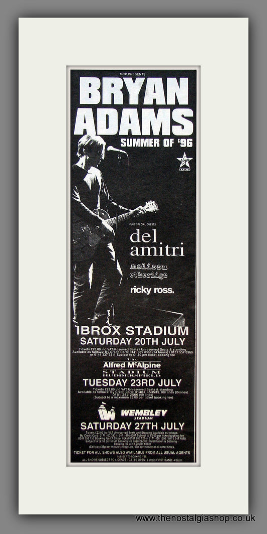 Bryan Adams. Summer Of '96 Tour. Original Advert 1996 (ref AD400052)