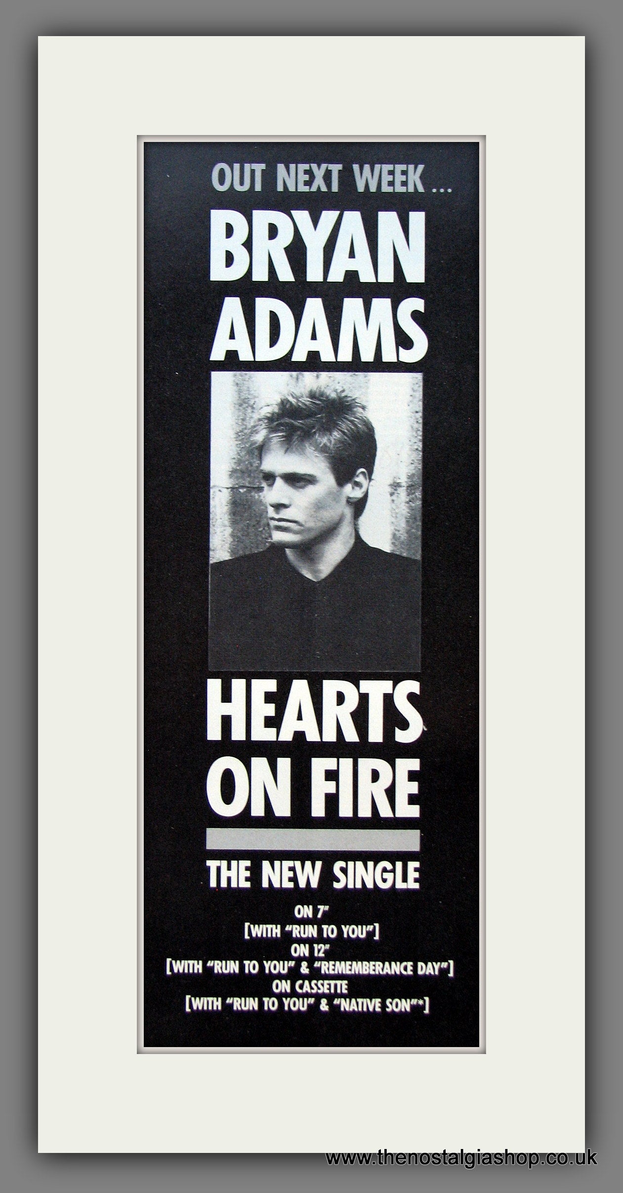 Bryan Adams. Hearts On Fire. Original Advert 1987 (ref AD400055)