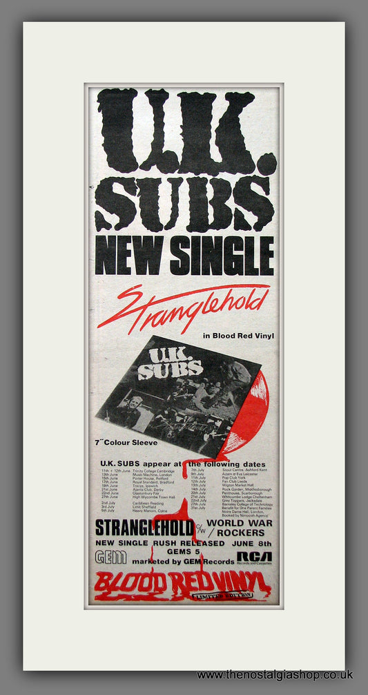 UK Subs. Stranglehold. UK Tour. Original Advert 1979 (ref AD200170)