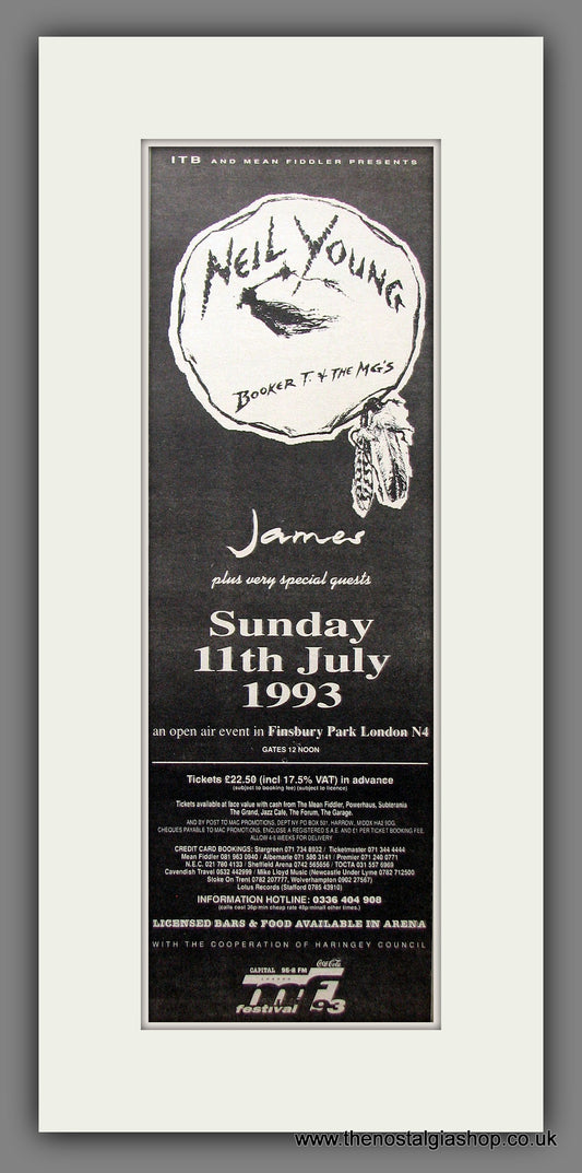 Neil Young & James. Finsbury Park. UK Show. Original Advert 1993 (ref AD200171)