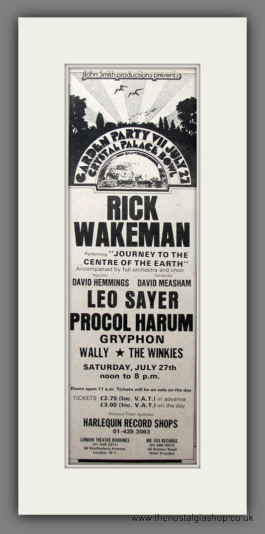 Garden Party, Crystal Palace Bowl. Rick Wakeman. Original Advert 1974 (ref AD200183)