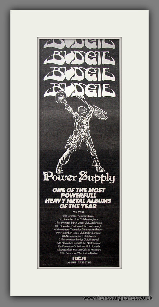 Budgie. Power Supply. UK Tour. Original Advert 1980 (ref AD200193)