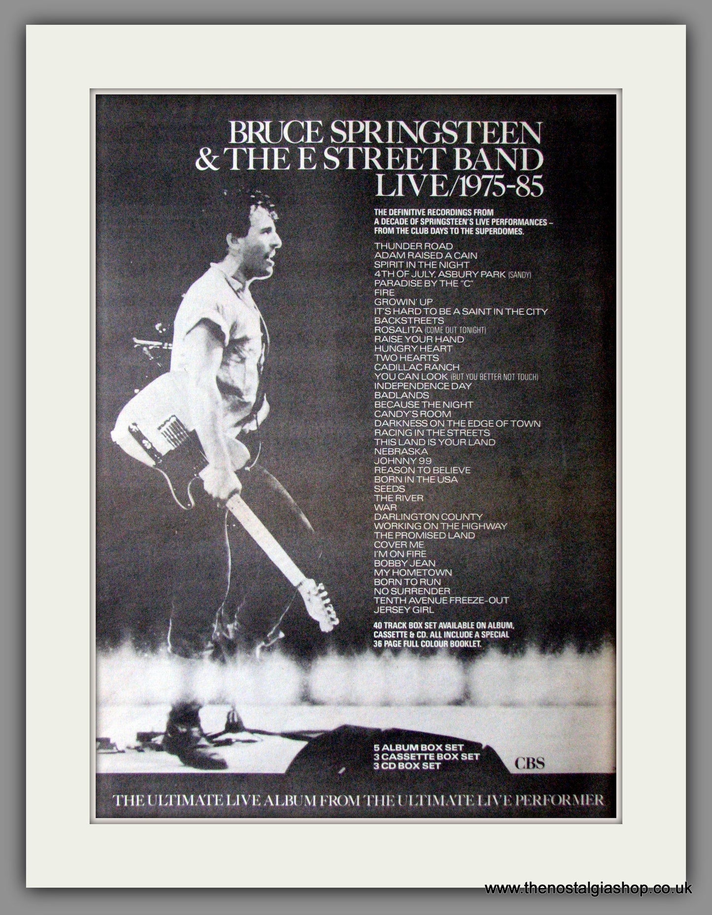 Bruce Springsteen Live 1975-85. Original Vintage Advert 1986 (ref AD11314)