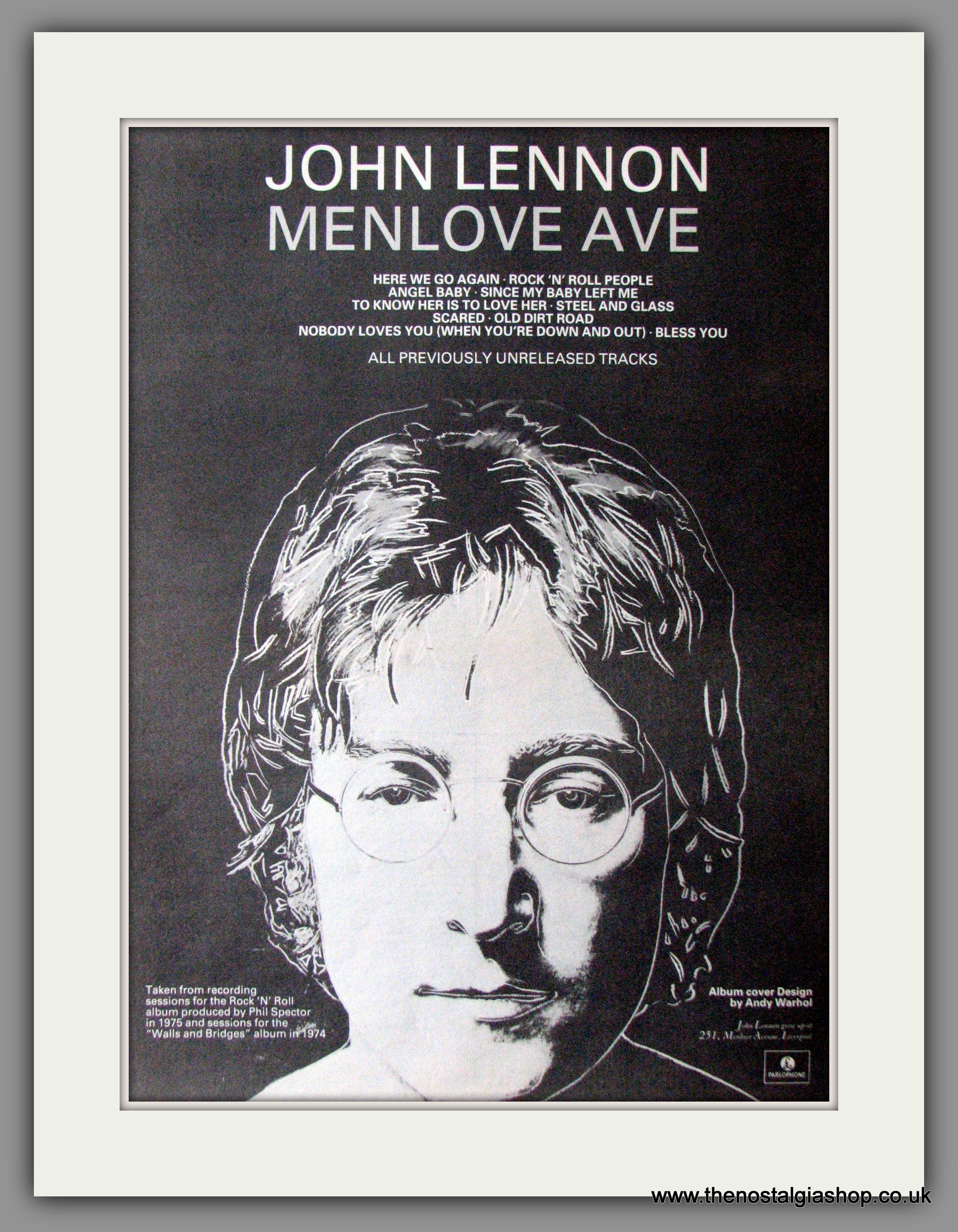 John Lennon. Menlove Ave. Original Vintage Advert 1986 (ref AD11315)