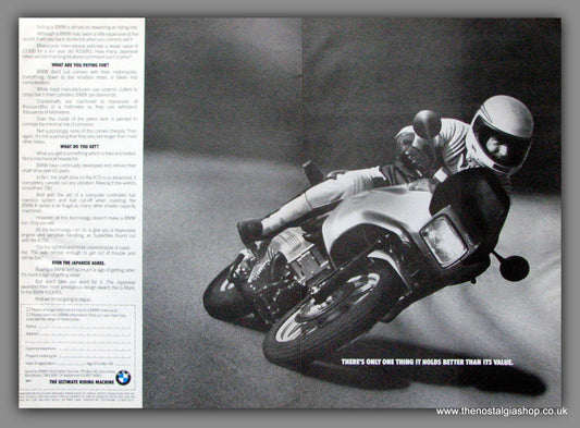 BMW R100RS Motorcycle. Vintage Advert 1987 (ref AD51528)