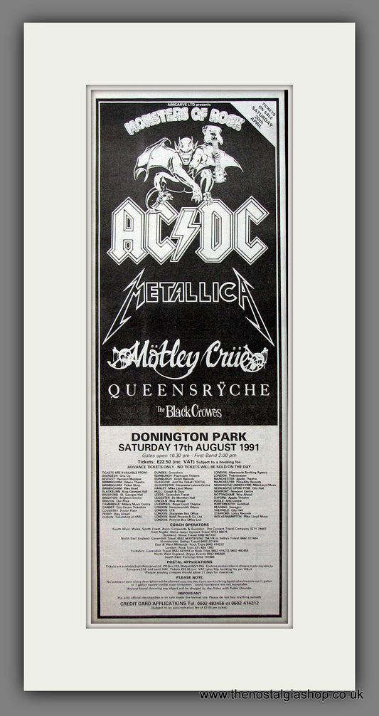 AC DC Monsters Of Rock Donington. Original Advert 1991 (ref AD200271)