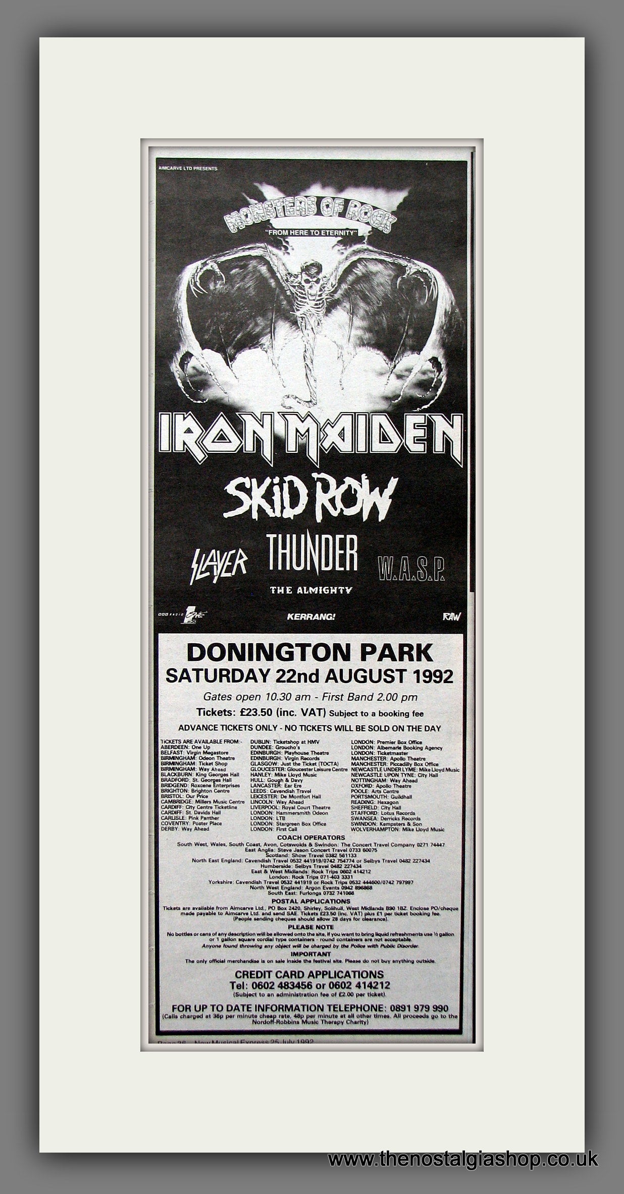 Iron Maiden Monsters Of Rock Donington. Original Advert 1992 (ref AD200272)