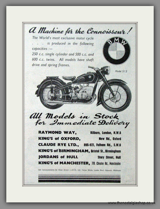 BMW Model 51/3 Motorcycles. 1951 Original Advert (ref AD51535)