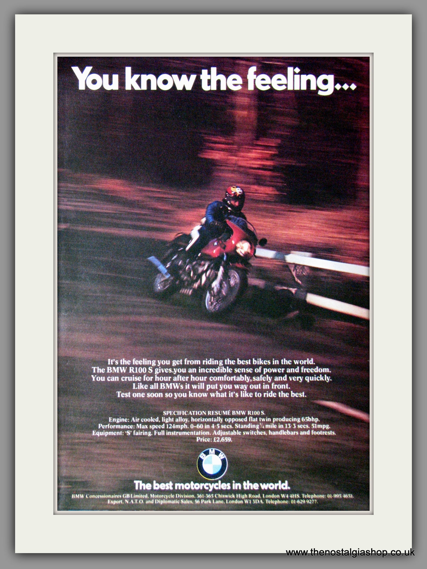 BMW R100S Motorcycle. 1978 Original Advert (ref AD51584)
