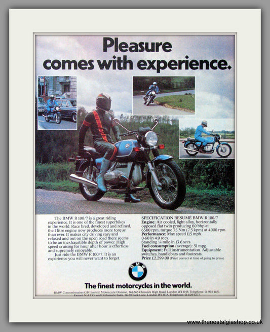 BMW R100/7 Motorcycle. 1977 Original Advert (ref AD51586)