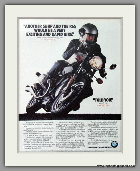 BMW R65 Motorcycle. 1981 Original Advert (ref AD51589)