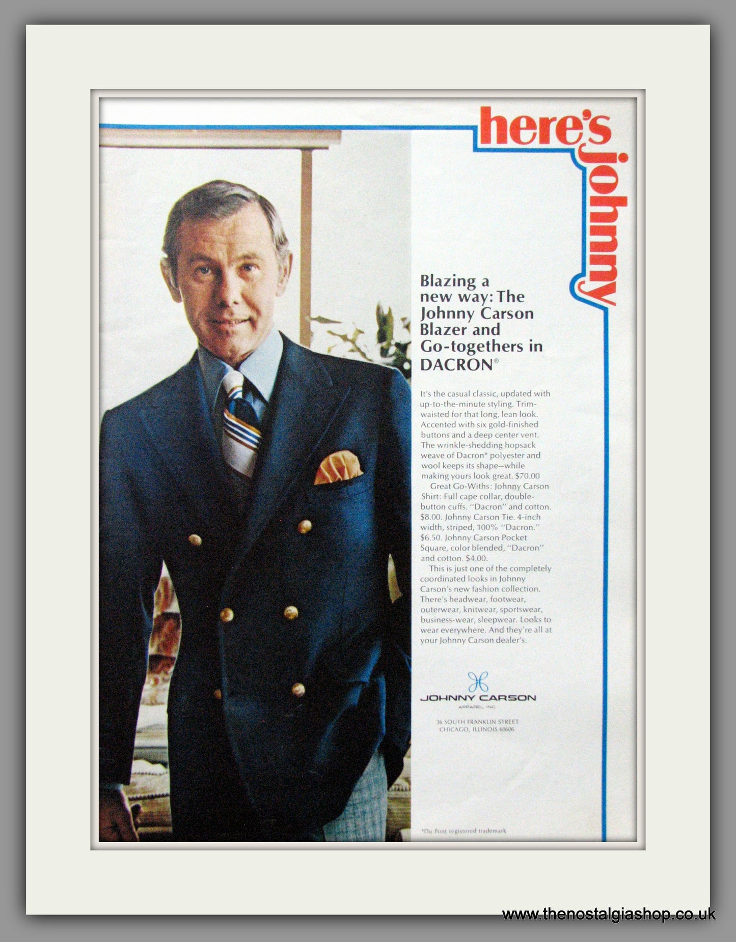 Dacron Blazer with Johnny Carson, Original Advert 1970 (ref AD51635)