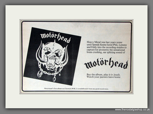 Motorhead First Album. Original Vintage Advert 1977 (ref AD56429)