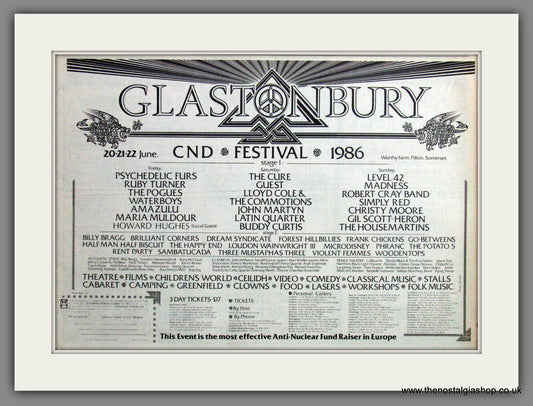 Glastonbury Festival '86.  Original Advert 1986 (ref AD51731)