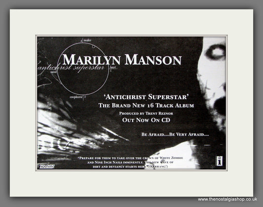 Marilyn Manson Antichrist Superstar. Original Vintage Advert 1996 (ref AD56447)