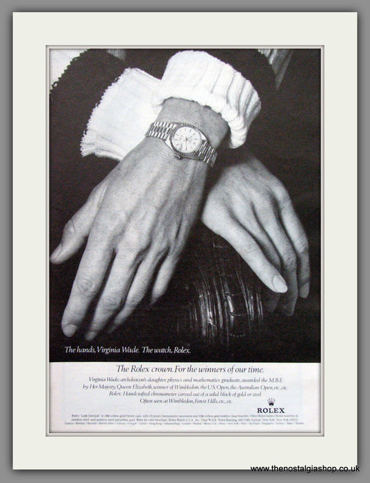 Rolex, Worn By Virginia Wade. Ladies Watches. Original Advert 1979 (ref AD51710)