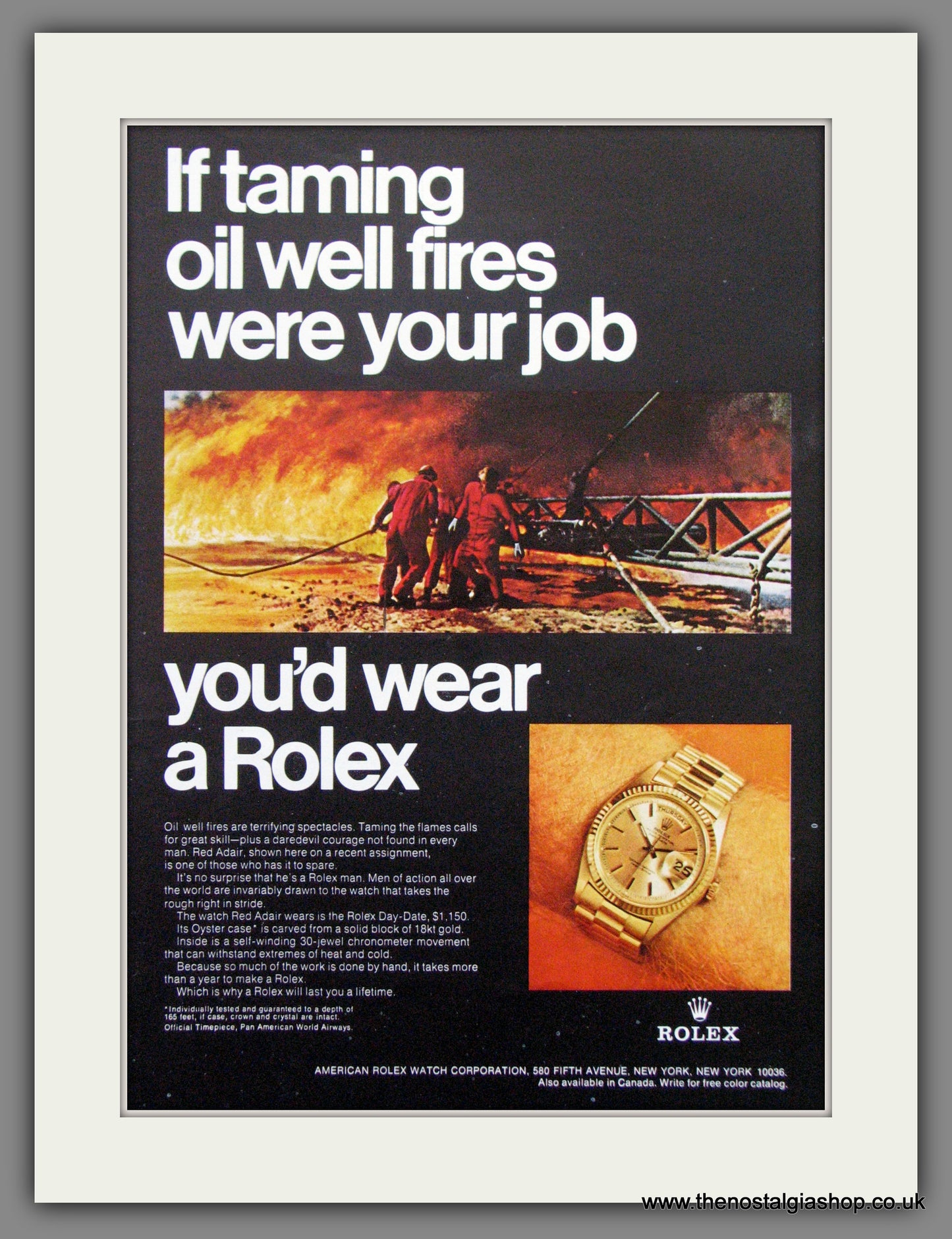 Rolex Day-Date, Worn By Red Adair. Original Advert 1969 (ref AD51707)