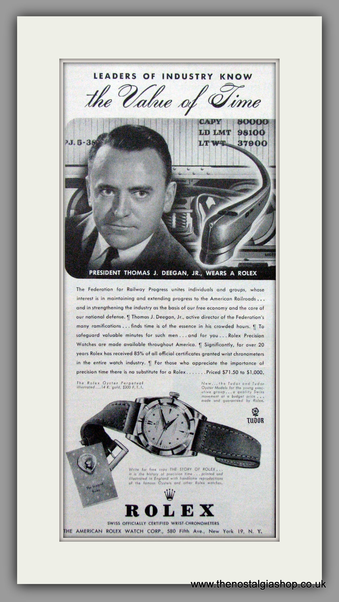 Rolex Watches, The Value of Time. Set of 3 Original Adverts 1949 (ref AD51711)