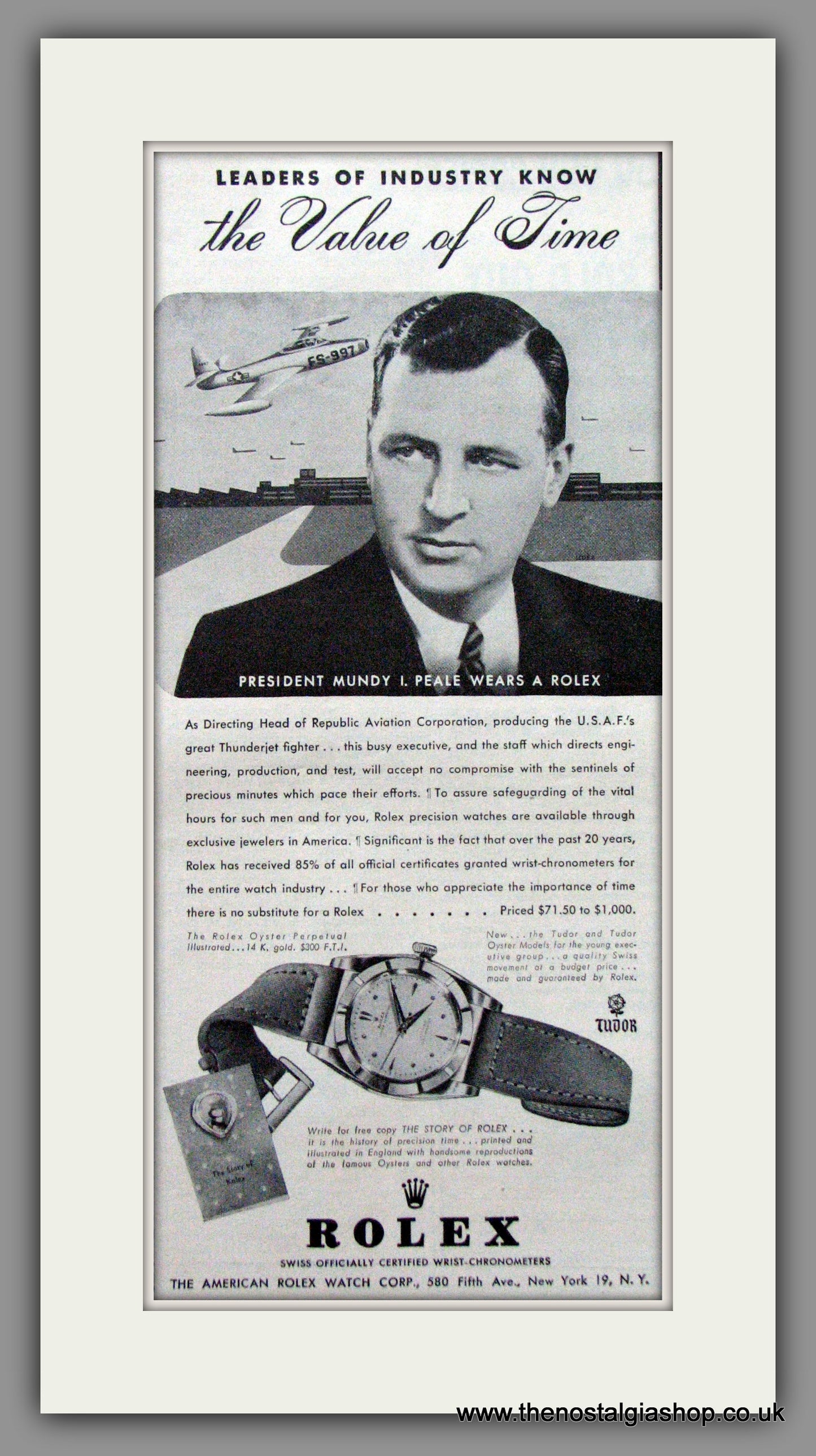 Rolex Watches, The Value of Time. Set of 3 Original Adverts 1949 (ref AD51711)